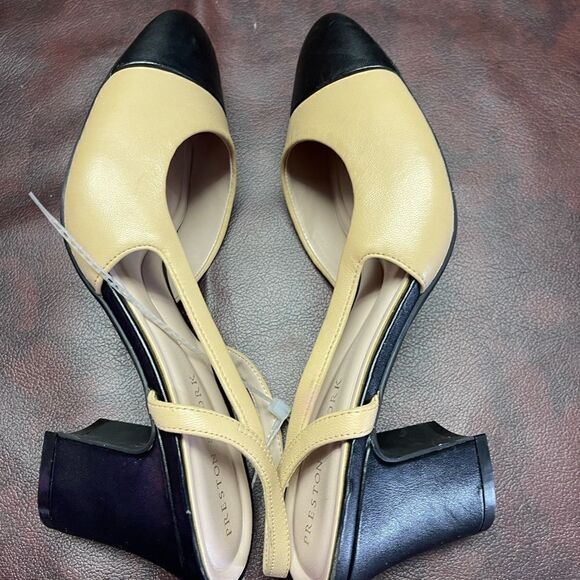 Preston & York new black and tan sling back closed toe block heels, size 6 - Picture 8 of 11